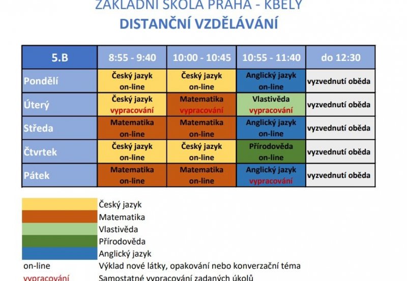 Distanční výuka | změna rozvrhu