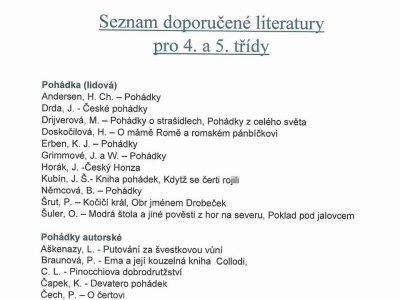 Seznam doporučené literatury pro 4. - 5. ročníky