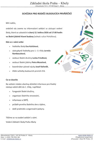 Informace pro rodiče budoucích prvňáčků