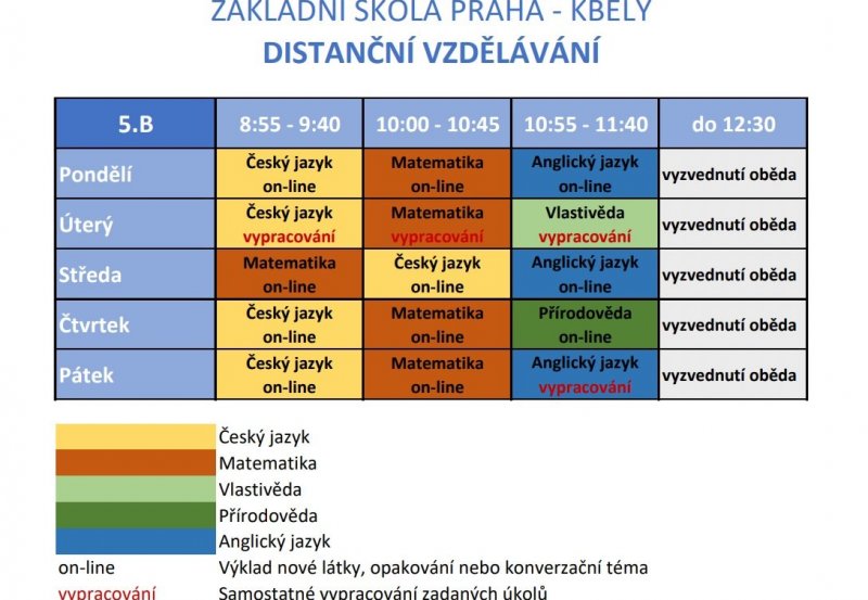 Distanční výuka | změna rozvrhu